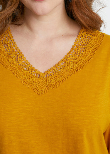 T-shirt manches 3/4 coton et macramé Miel