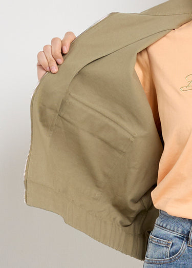 Blouson zippé en toile, taille resserrée Kaki