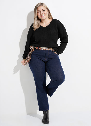 Pull col V maille mousseuse avec laine Noir