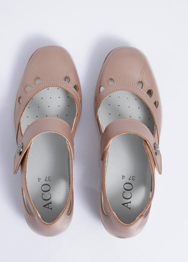 Ballerines grande largeur scratchées cuir Taupe Irise