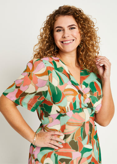Robe droite courte voile imprimé cérémonie Vert/Orange