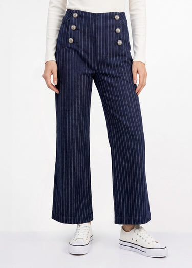 Jean à pont taille haute denim brut rayé Brut rayé
