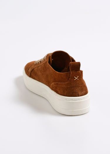 Baskets semelle compensée, lacets fantaisie Camel