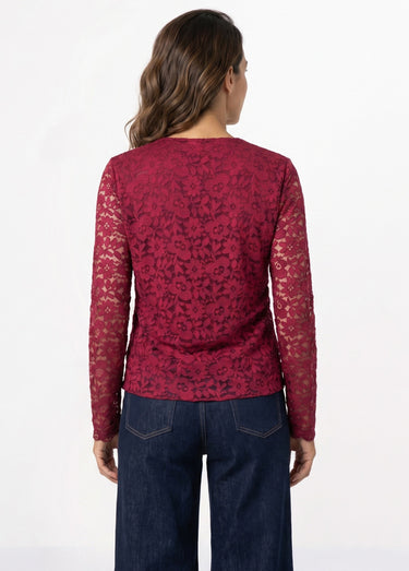 T-shirt dentelle manches longues Bordeaux