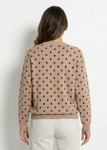 Pull à pois col rond, maille jacquard Taupe