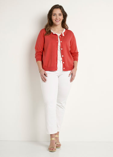 Gilet cardigan doux col rond boutonné Coquelicot