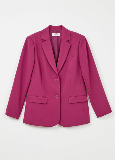 Veste blazer unie coupe droite col tailleur Cassis