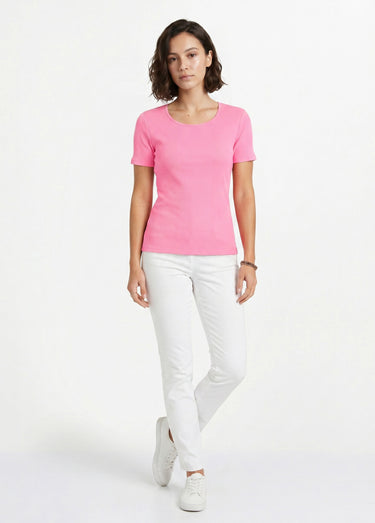 T-shirt coton côtelé col rond Rose