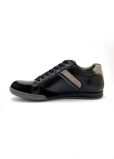 Baskets en cuir multimatières lacets et zip Noir