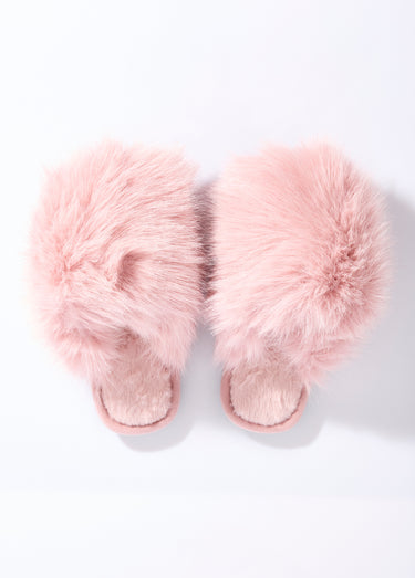 Mules en fausse fourrure longs poils Rose