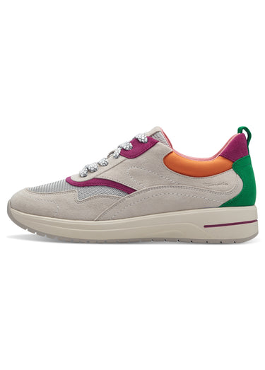 Baskets cuir suédé empiècements fantaisie Fuchsia/Blanc