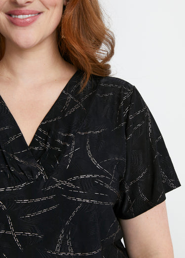 T-shirt court col croisé brillant Noir