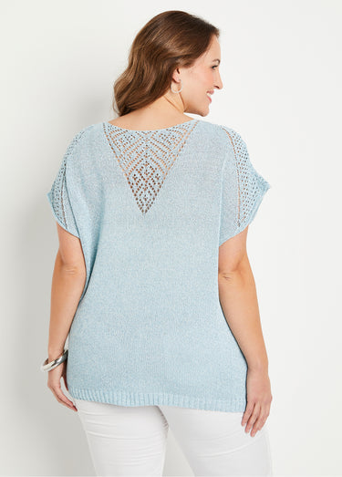 Pull fin ajouré manches courtes Bleu