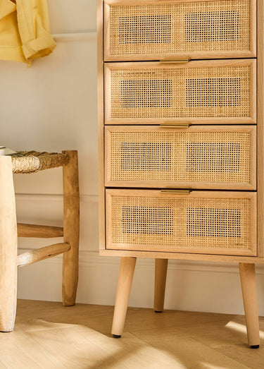 MIYA Chiffonier 5 tiroirs, tramé cannage Bois Clair