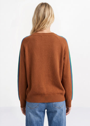 Pull col V manches lignes multicolores Camel