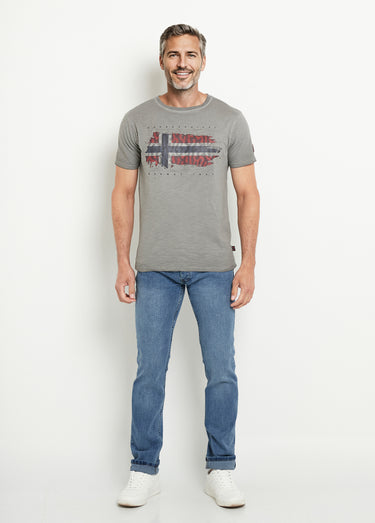 T-shirt col rond drapeau camouflage Gris