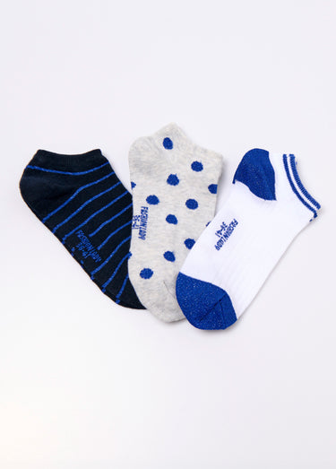 Socquettes métallisées, lignes et pois Bleu Lot 3