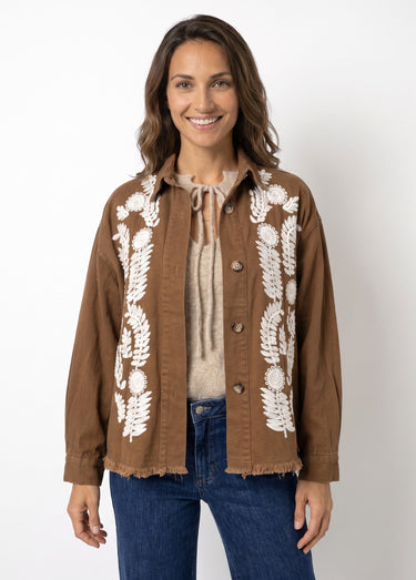 Veste surchemise brodée inspiration folk Camel