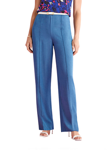 Pantalon fluide ceinture semi-élastiquée bleu Bleu