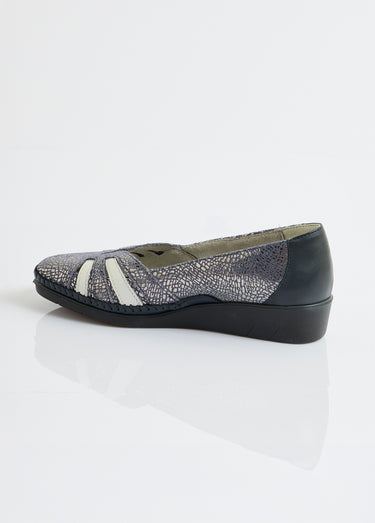 Mocassins compensés souples largeur confort cuir Marine
