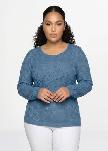 Pull maille ajourée avec fibres recyclées Bleu