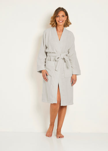 Peignoir éponge pur coton forme kimono Ivoire