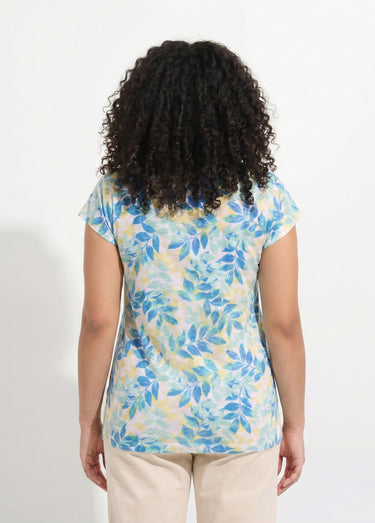 T-shirt manches courtes imprimé feuillage col rond Vert/Jaune