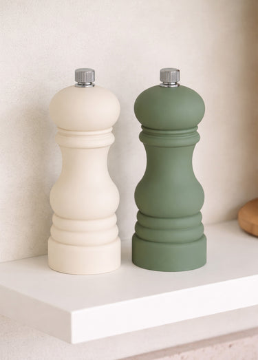 Set 2 moulins à épices fini mat soft touch Crème/Sauge