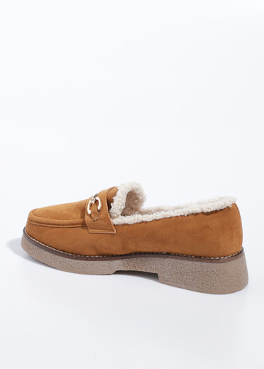 Mocassins fourrés semelle aspect crêpe Camel