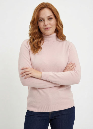 Pull doux col roulé manches longues Rose