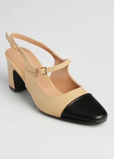 Escarpins style babies, bout rapporté Beige/Noir