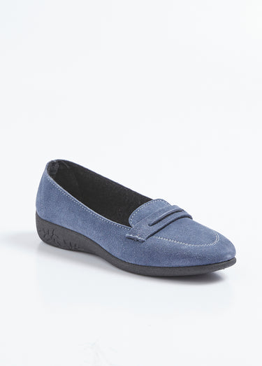Mocassins compensés souples cuir velours Indigo