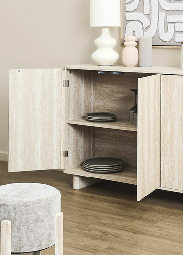 Buffet 3 portes effet pierre  travertin Blanc/Beige