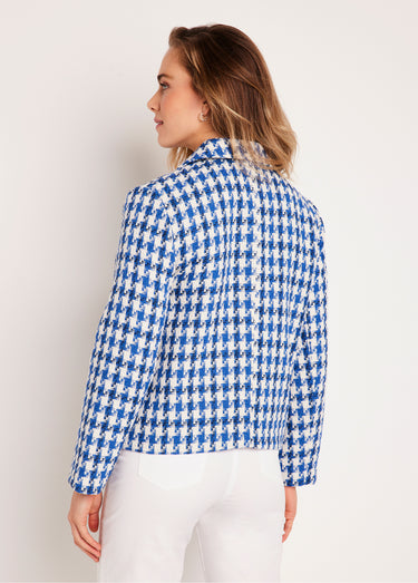 Veste pied de poule courte Bleu / Blanc