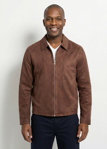 Blouson court zippé en suédine Marron