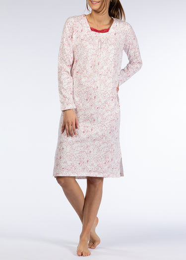Chemise de nuit manches longues détail col Rose