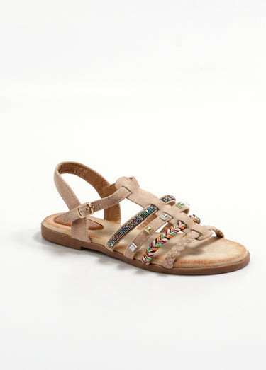 Sandales ethniques multibrides en suédine Beige