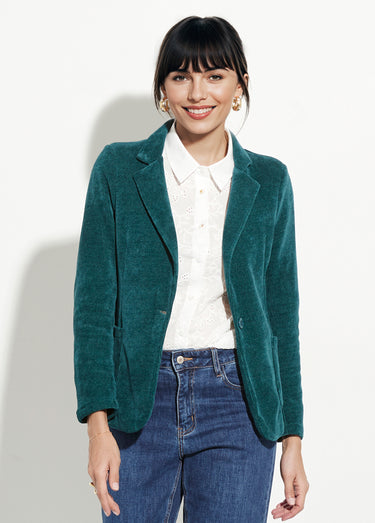 Veste col tailleur en velours reliefé Vert