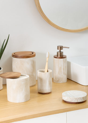 Porte savon rond effet pierre travertin Beige