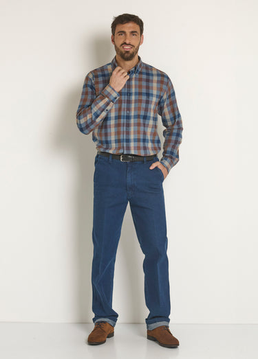 Chemise à carreaux en flanelle chaude Carreaux Beige/Bleu