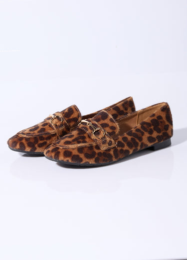 Mocassins chic bout carré, patte métal Leopard