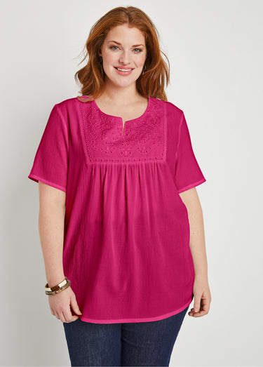 Tunique longue bohème en crépon Framboise