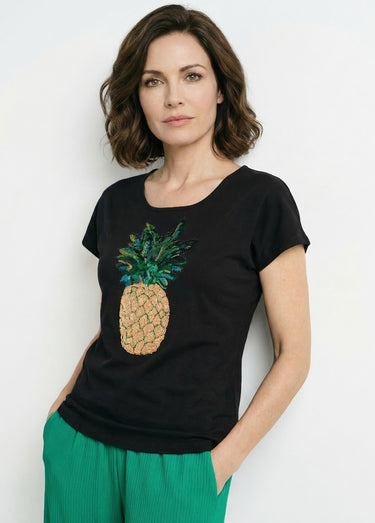 T-shirt coton ananas sequins Noir
