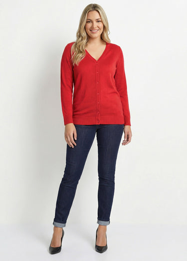 Gilet boutonné mi-long maille douce Rouge