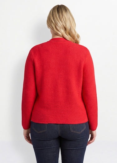 Gilet boutonné uni avec col manches longues Rouge