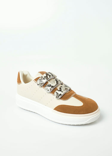 Baskets bimatière à scratchs façon animalier Beige