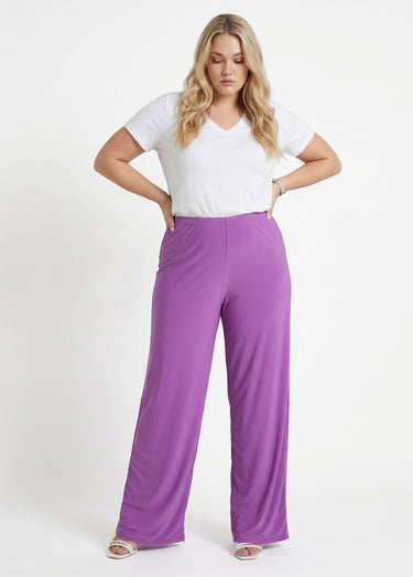 Pantalon fluide taille élastiquée maille Uni Violet