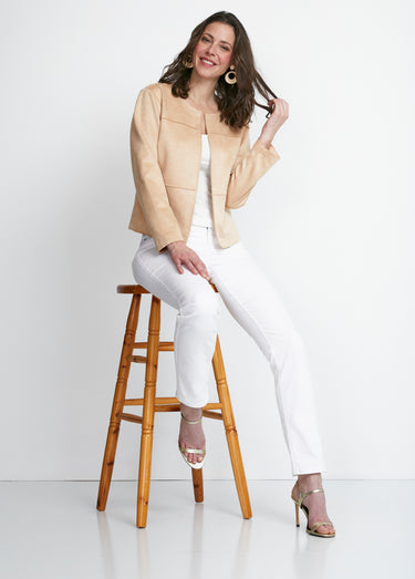 Veste sans col en tissu suédé Sable