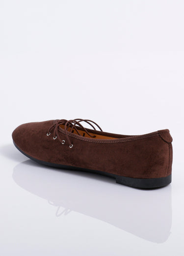 Ballerines plates en suédine avec liens Marron