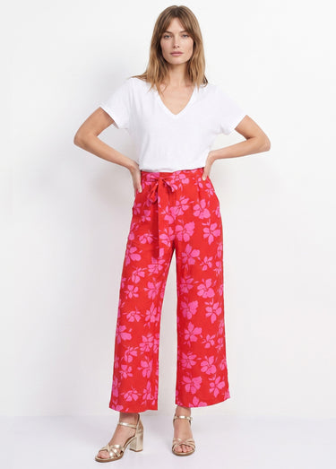 Pantalon large imprimé fleuri contrasté Rouge/Rose